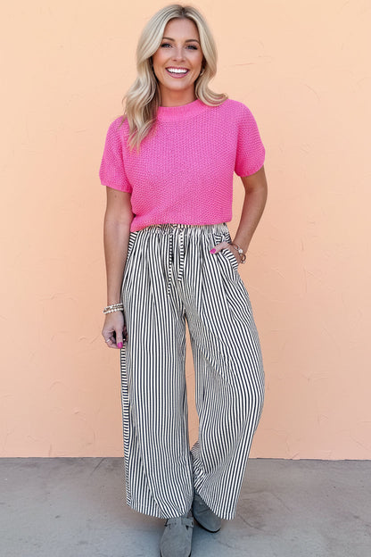 Stripe Wide Leg Elastic Drawstring Pants