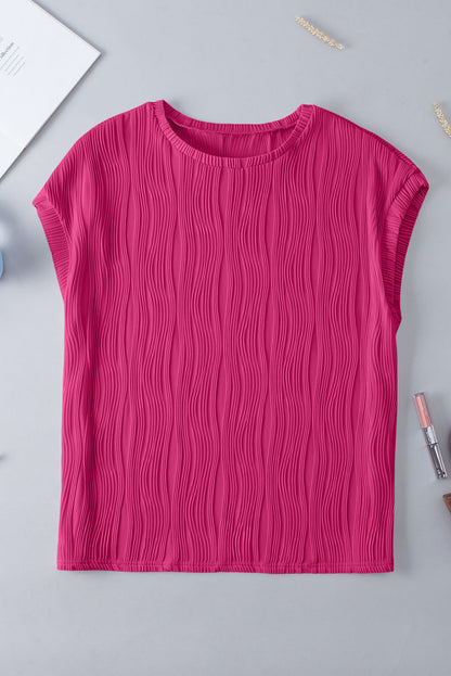 Plus Size Solid Wavy Textured Short Sleeve Tee