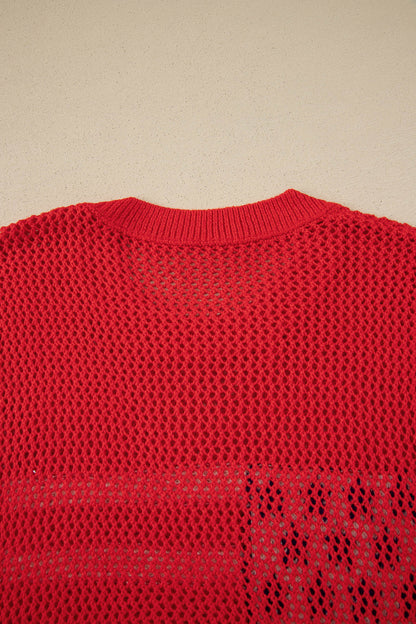 USA Flag Crochet Short Sleeve Sweater Top