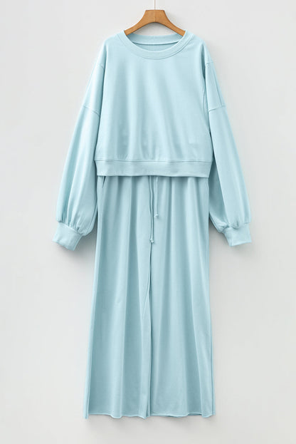 Solid Puff Sleeve Top and Drawstring Pants Set