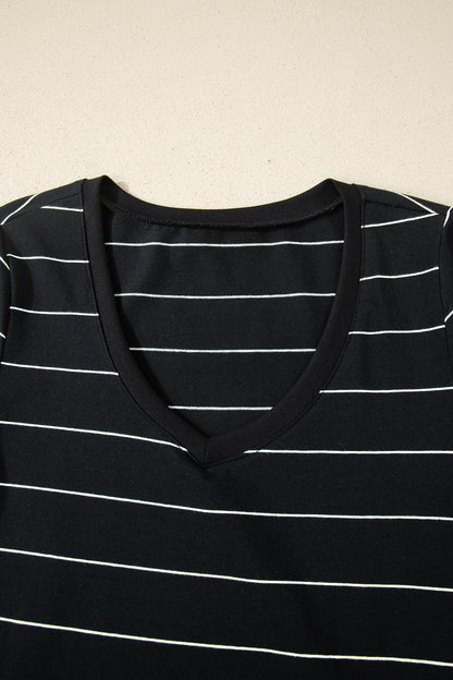 Stripe Short Sleeve Side Slit Maxi Dress