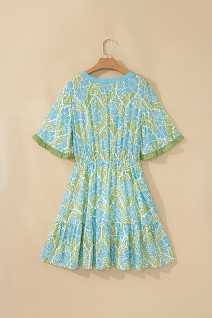 Floral High Waist Ruffle Mini Dress