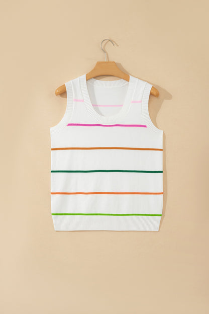 Stripe Round Neck Sleeveless Sweater Tank
