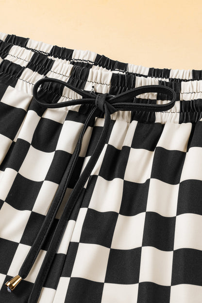 Checker Drawstring Elastic Waist Shorts