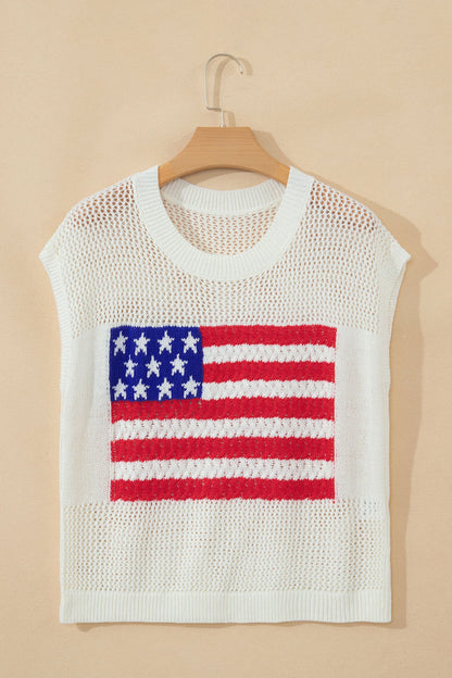 USA Flag Crochet Short Sleeve Sweater Top