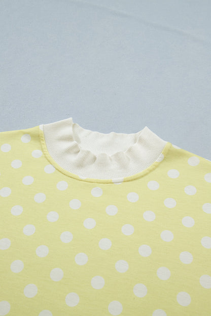 Polka Dot Colorblock Mock Neck & Shorts Set