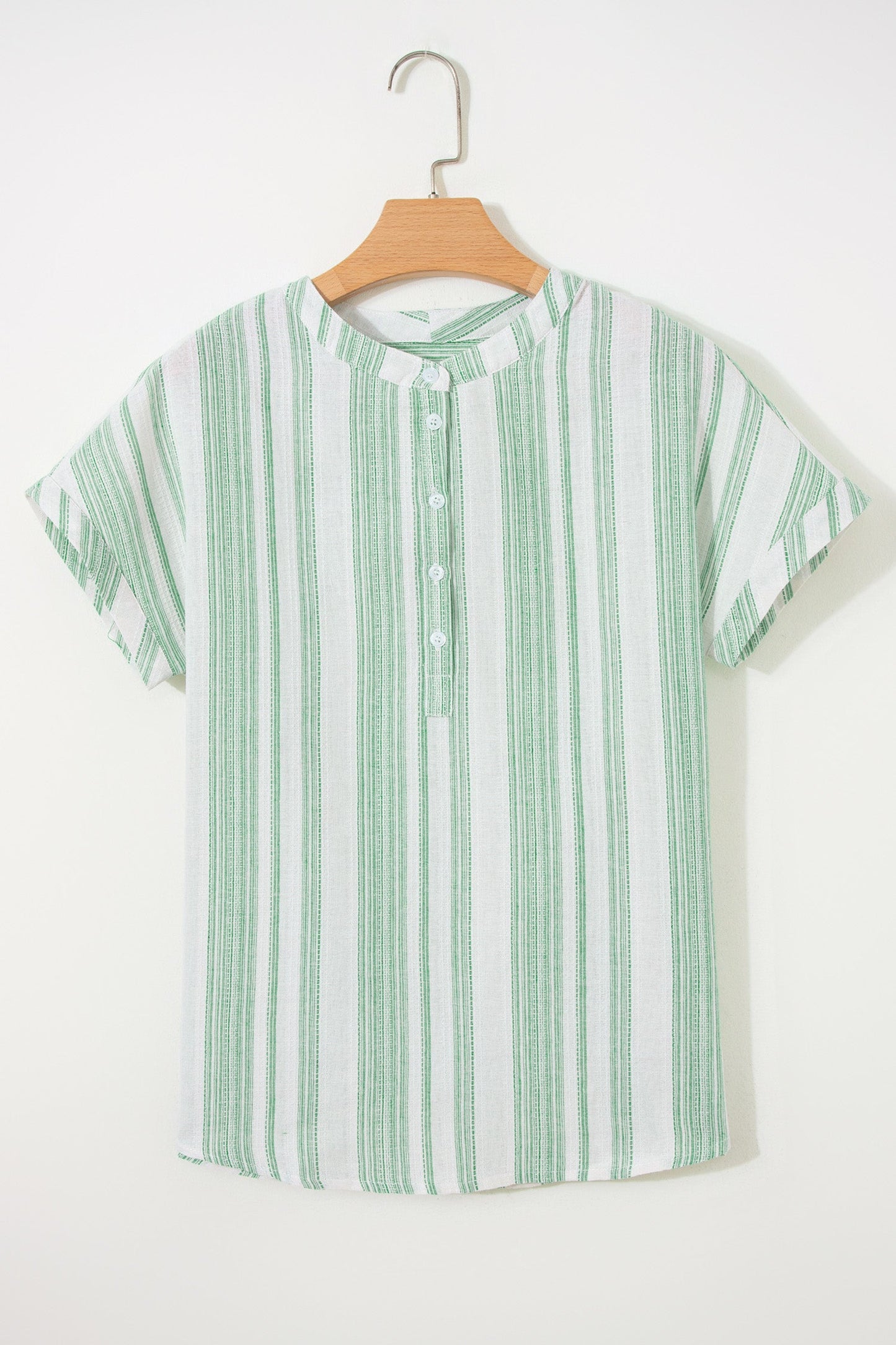 Stripe Half Buttoned Short Sleeve Blouse