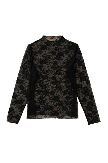 Plus Size Floral Mesh Long Sleeve Top