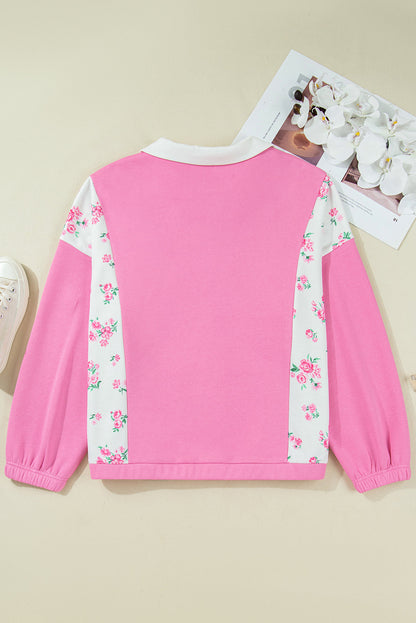 Plus Size Floral Patchwork Elastic Cuff Top