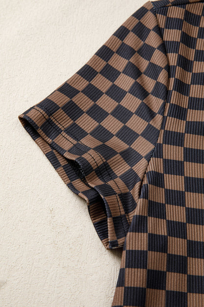 Checker Ribbed Knit Short Sleeve T-Shirt