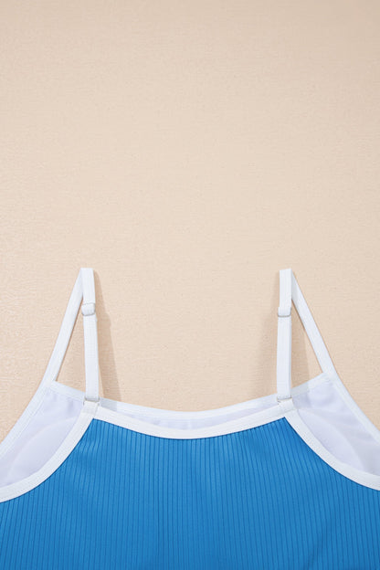Contrast Trim Ribbed Lined Swim Dress w/ Pockets