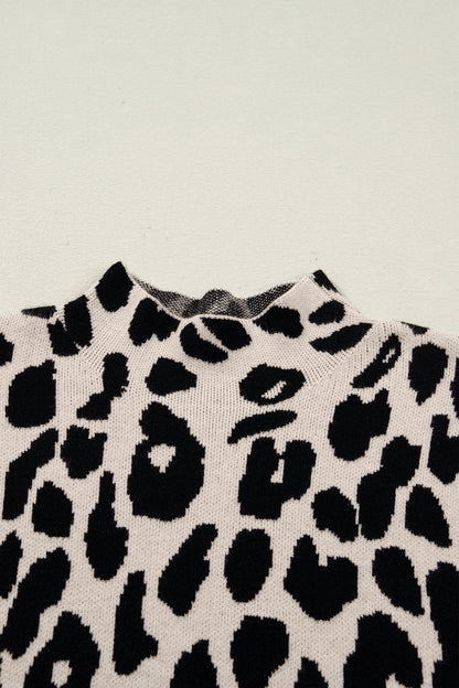 Leopard Mock Neck Short Sleeve Sweater