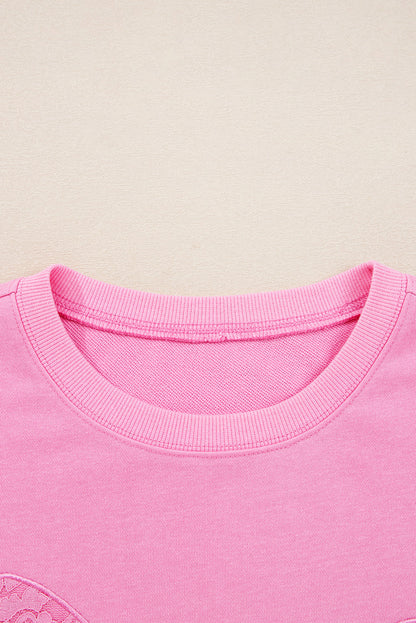 Plus Size Bow Tie Lace Embroidered Dolman Sweatshirt