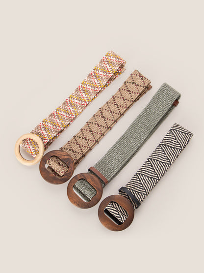 Wooden Buckle Handcrafted Woven Elastic Wide Waist Belt