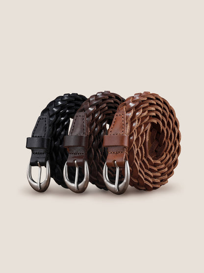 Premium Cowhide Retro Hand-Woven Twisted Thin Belt