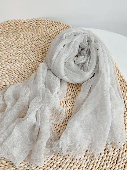 Wool Tencel Solid Ruched Lightweight Scarf