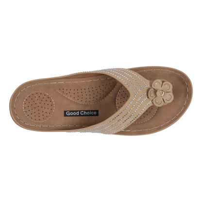 Women's Amari Nude Flower Thong Flat Comfort Sandals