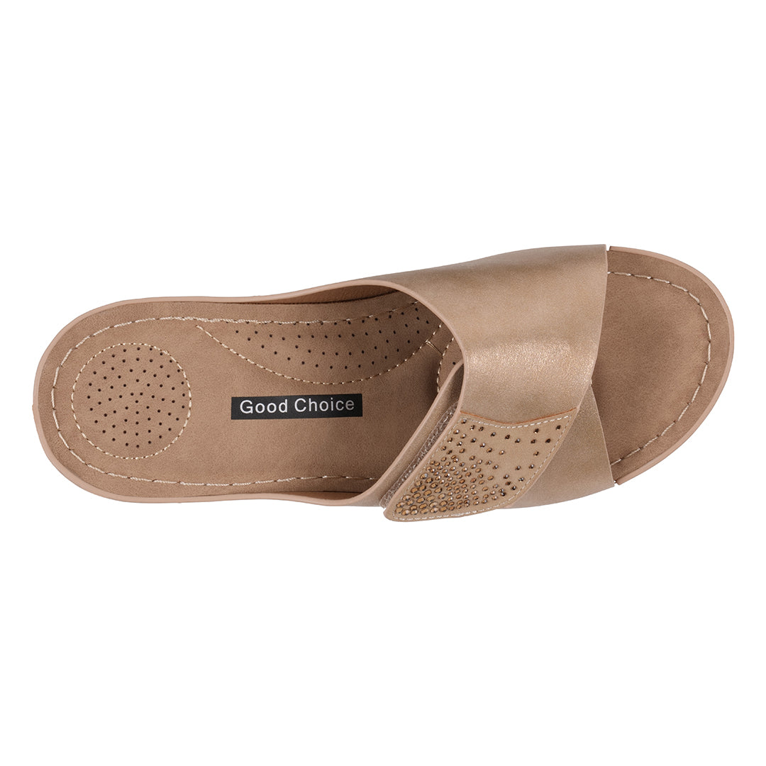 Women's Annora Gold Embellished Velcro Wedge Sandals