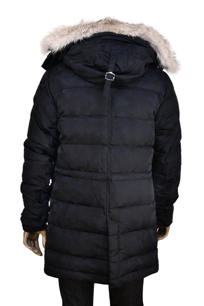 Eleventy Camo Nylon-Wool Coat w/ Removable Coyote Fur Trim Hood