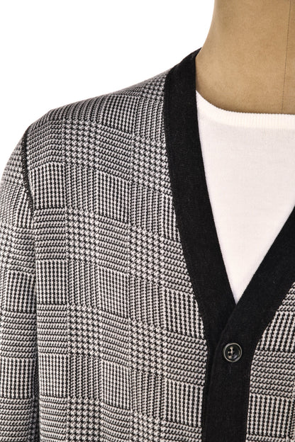 Manrico Prince of Wales Cashmere Button Down V-Neck Cardigan