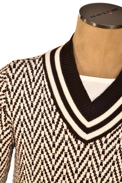 Fedeli Herringbone Virgin Wool V-Neck Knit Sweater