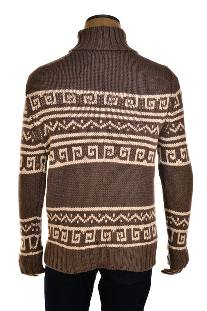 Manrico Cashmere Tribal Pattered Turtleneck Thick Knit Sweater