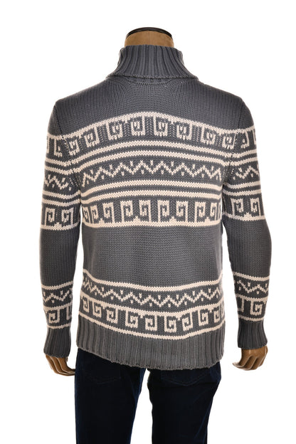 Manrico Cashmere Tribal Pattered Turtleneck Thick Knit Sweater