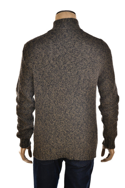 Fedeli Wool-Cashmere Marled Turtleneck Knit Quarter Button Up Sweater