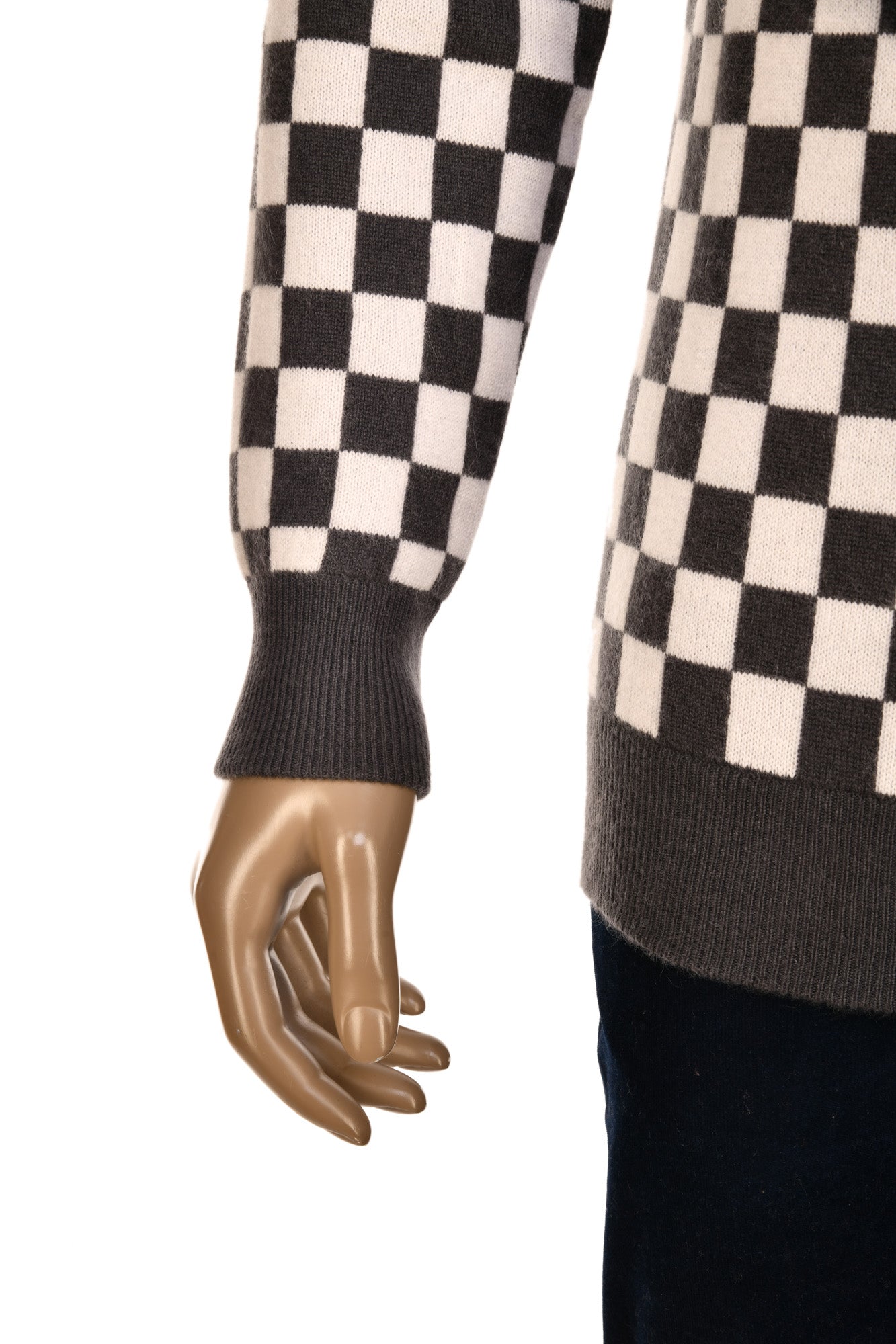 Manrico Cashmere Checkered Turtleneck Quarter Zip Sweater