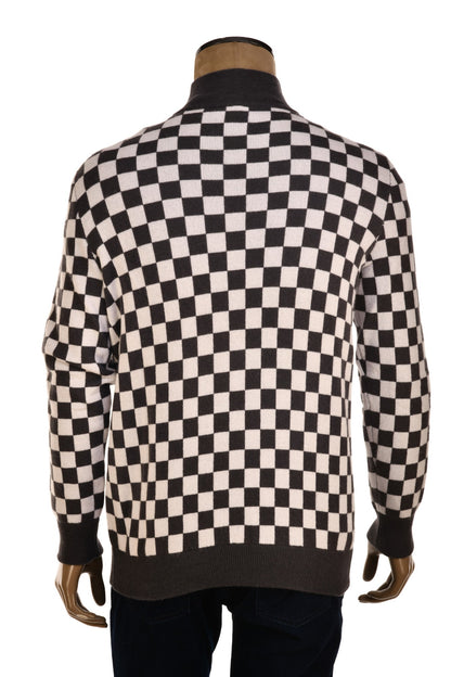 Manrico Cashmere Checkered Turtleneck Quarter Zip Sweater