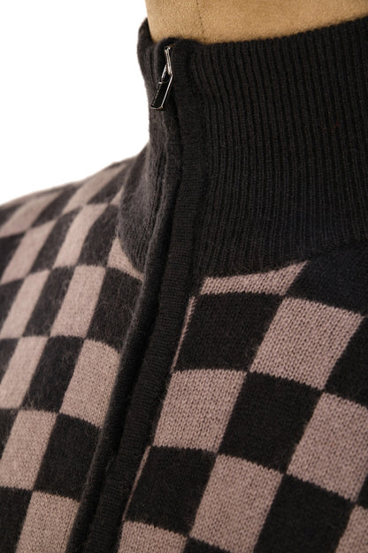 Manrico Cashmere Checkered Turtleneck Quarter Zip Sweater