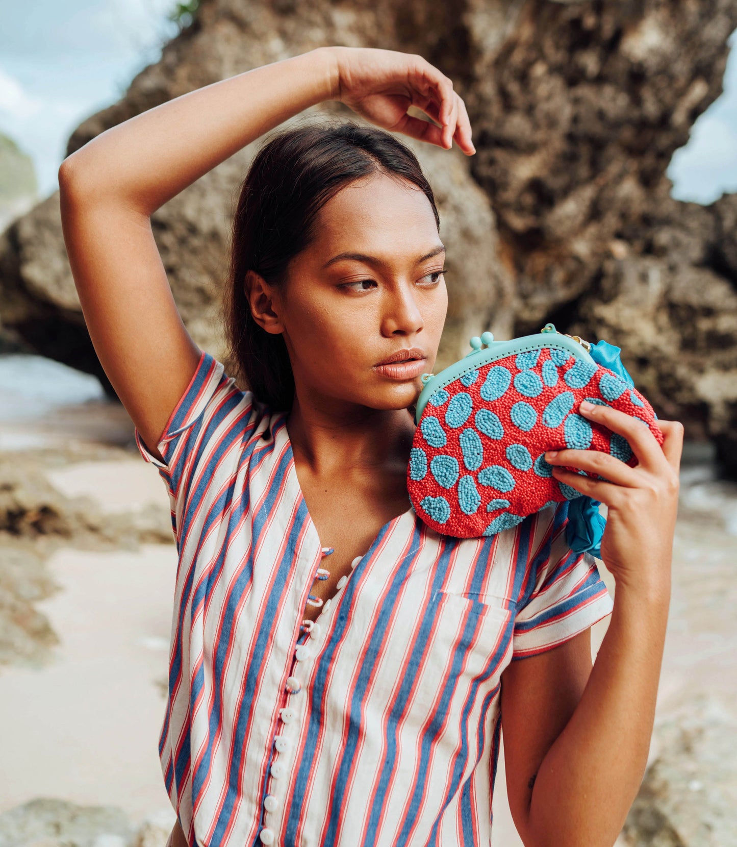 The Arnoldi Ariela Bag In Red & Turquoise Blue