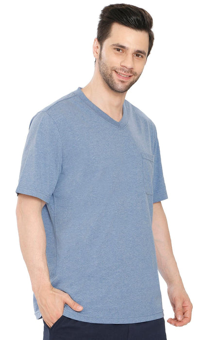 Men's Heavyweight Short Sleeve V-Neck T-Shirt – Relaxed Fit Cotton Blend with Pocket