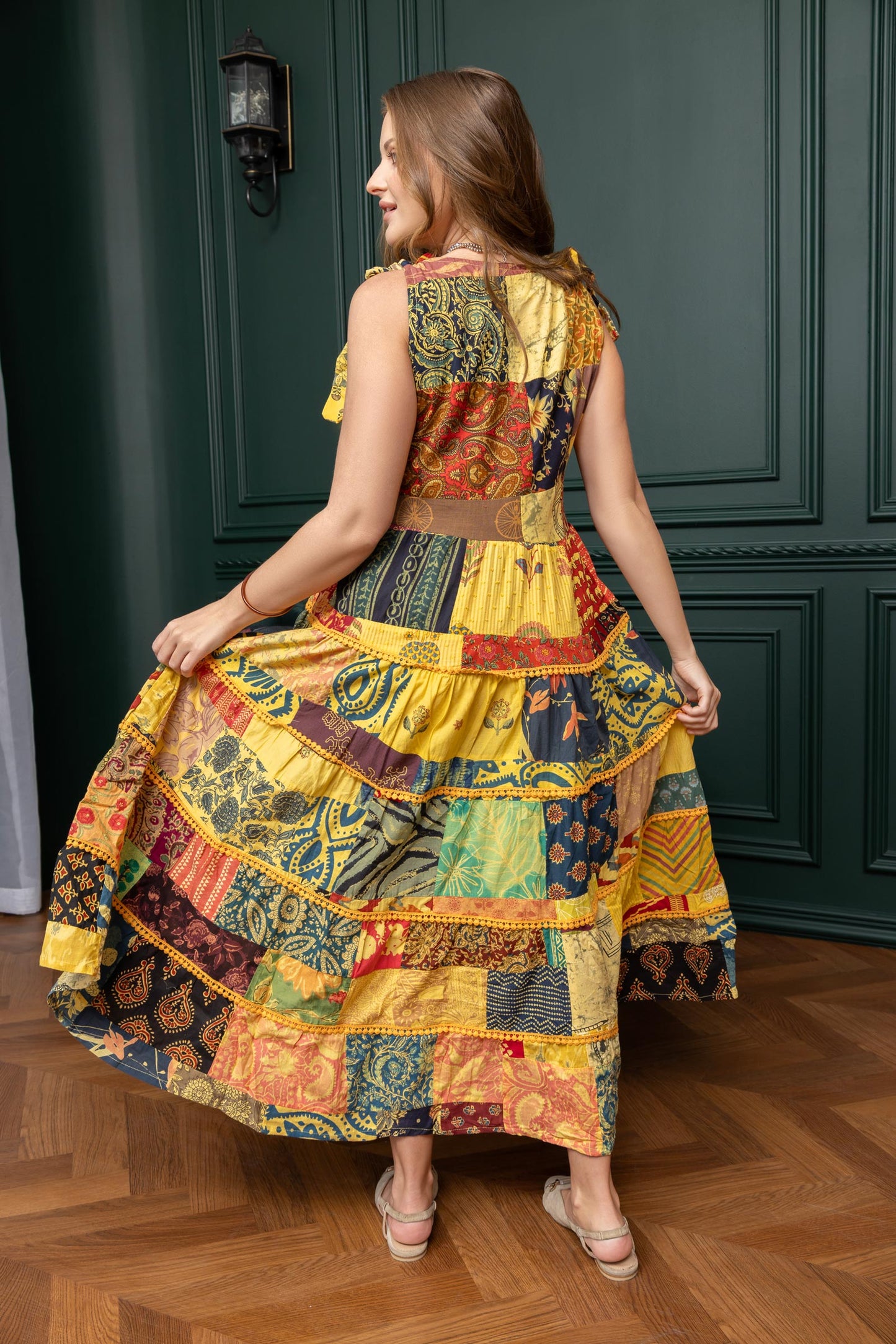 Savannah's Serendipity Patchwork Dress In Yellow