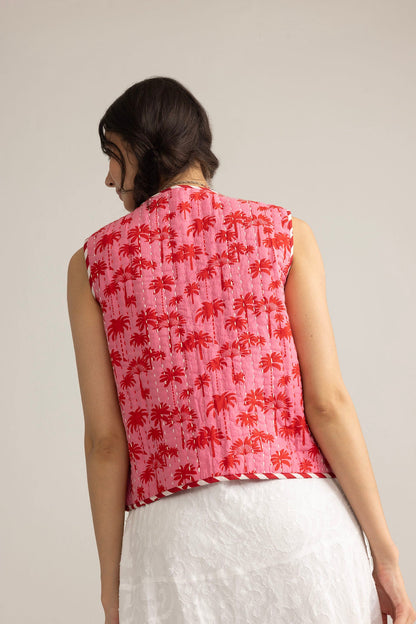 Bohera Sunset Palms Cotton Jacket in Blush Pink