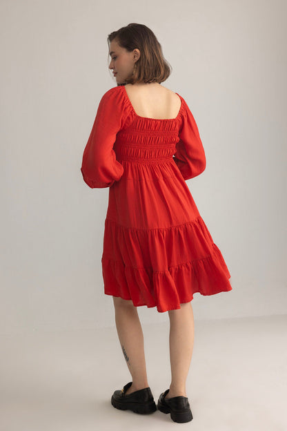 Daisywood Ruffle Smocking Dress in Red