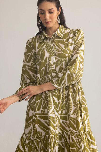 Grid & Grace Midi Dress in Olive Green