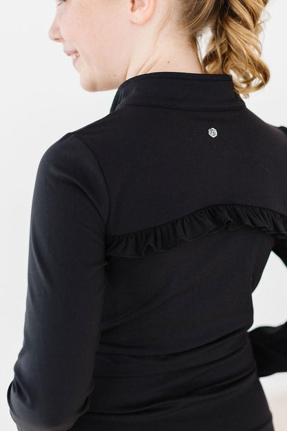 SALE Balanced Black Full-Zip Ruffle Active Jacket
