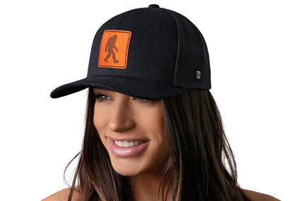 Bigfoot Leather Trucker Hat  |  Black Sasquatch Snapback