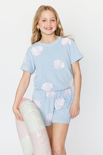 Light Blue Terry Cloth Seashell Shorts