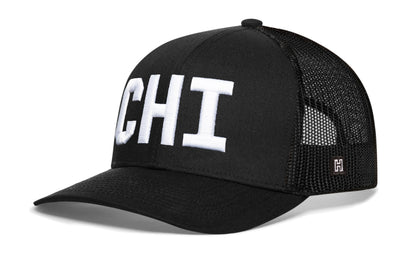 Chicago White Block Trucker Hat  |  Black Illinois Snapback