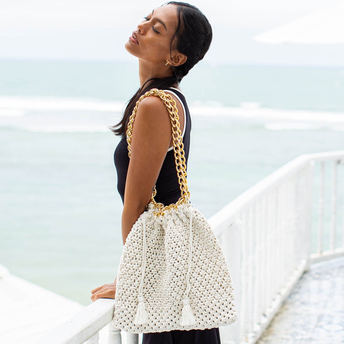 The Colette Macrame Beach Bag In Off-White