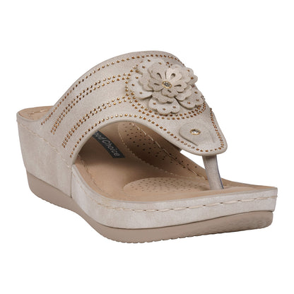 Women's Cora Light Gold Embellished Floral Wedge Sandals