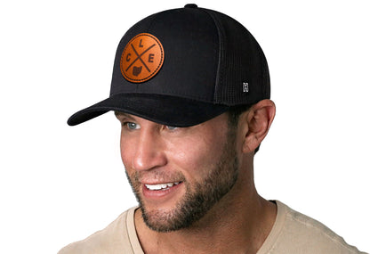 Cleveland Trucker Hat Leather  |  Black CLE X Snapback