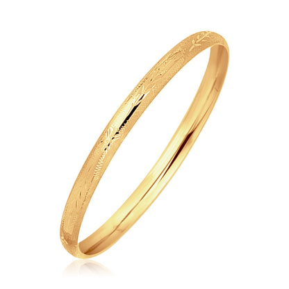 14k Yellow Gold Dome Style Children's Bangle with Diamond Cuts