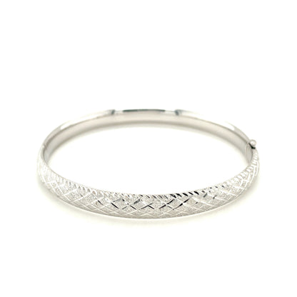 14k White Gold Diamond Carved Bangle (6.0 mm)