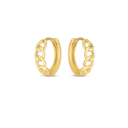 14k Yellow Gold Curb Huggie Hoop