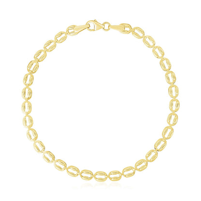 14k Yellow Gold High Polish Textured Puffed Oval Link Bracelet (3.8mm)
