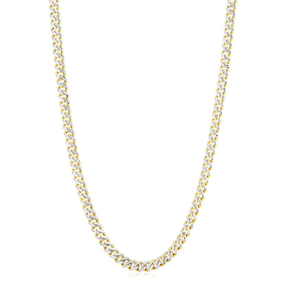 14k Yellow Gold White Pave High Polish Modern Lite Miami Cuban Chain (6.50 mm)