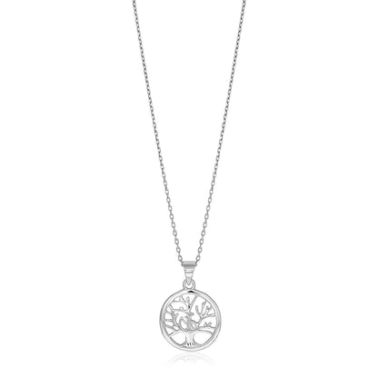 Sterling Silver inch Round Tree of Life Necklace